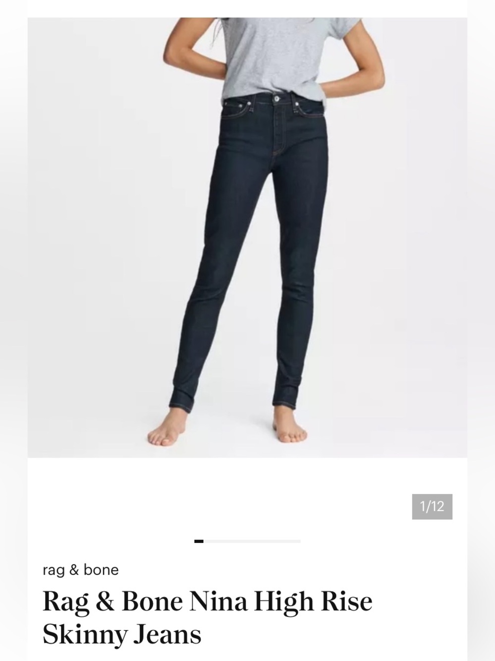 rag & bone High-Rise Skinny Jeans in Dark Indigo - Picture 1 of 10